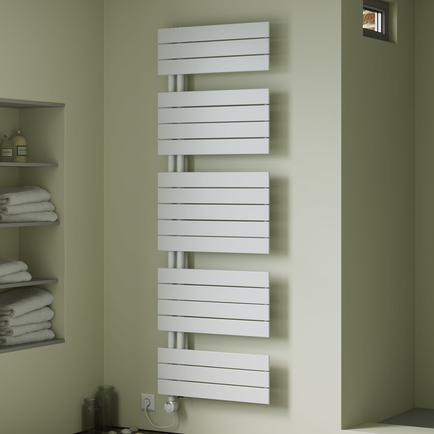 Megabad Profi Collection Megabad Plan Open E Badheizkörper 70 x 172 cm, rein elektrisch, Heizstab Typ 4, Öffnung rechts mit Fernbedienung, Heizung, weiß MBPA1720700WT4R