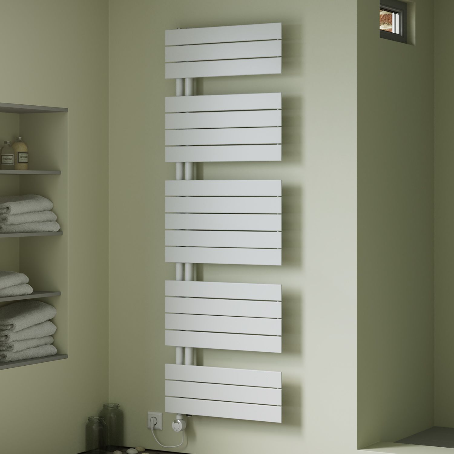 Megabad Profi Collection Megabad Plan Open E Badheizkörper 70 x 119,5 cm, rein elektrisch, Heizstab Typ 4, Öffnung rechts mit Fernbedienung, Heizung, weiß MBPA1195700WT4R