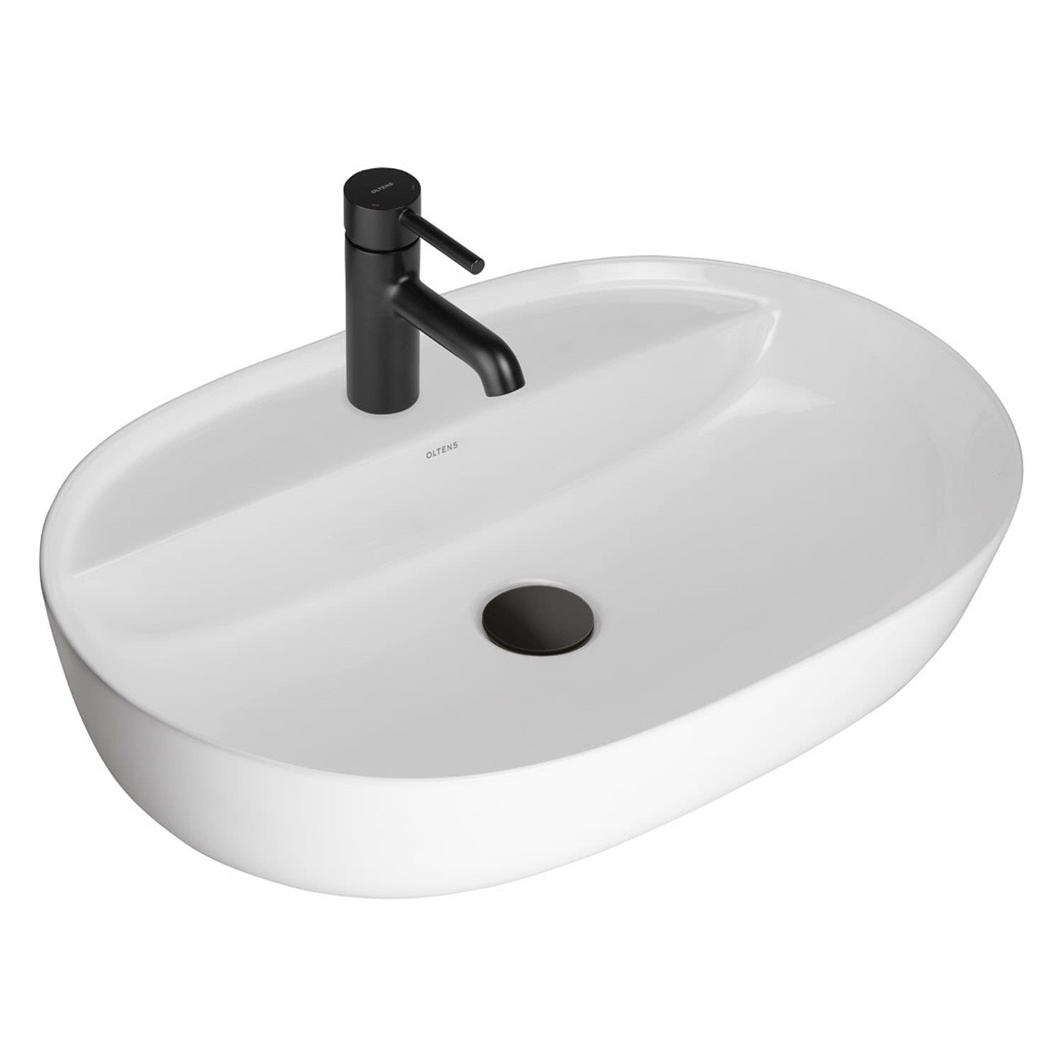 OLTENS Hamnes Thin Aufsatzwaschbecken oval 62 x 42 cm, mit Hahnloch, mit SmartClean, Badkeramik, weiß 41814000
