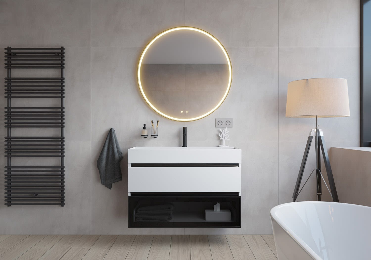 pianura Mia LED-Badspiegel 100 cm in Schwarz mit Spiegelheizung 2
