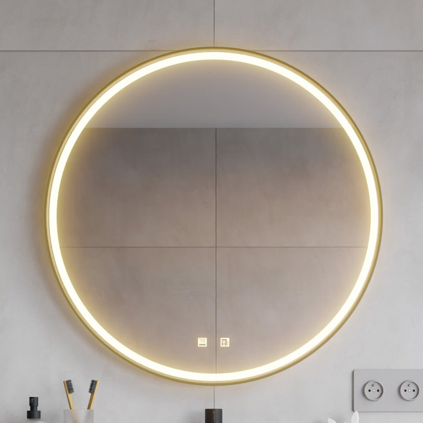 pianura Mia LED-Badspiegel 80 cm in Schwarz mit Spiegelheizung für behagliches Licht im Bad