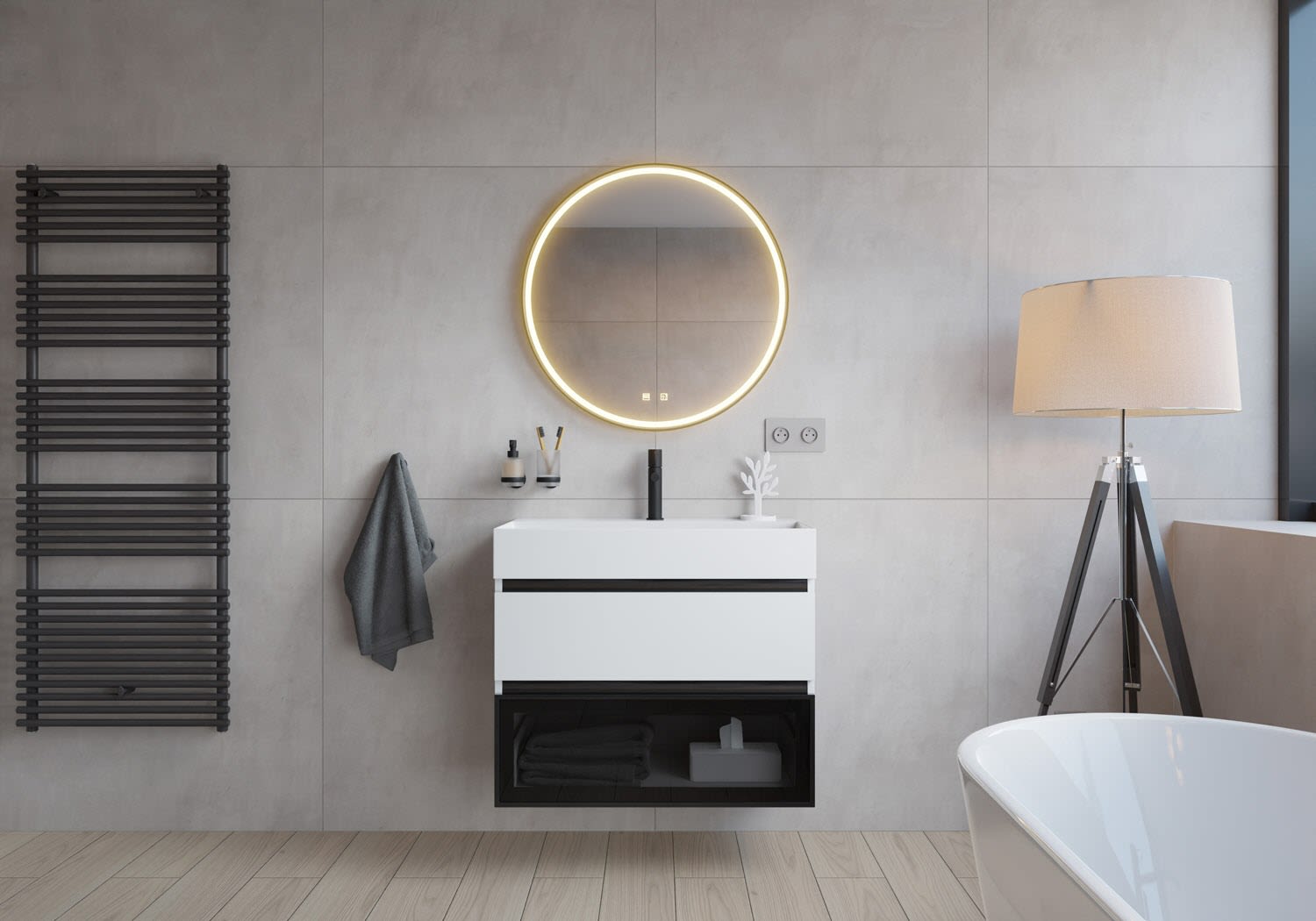 pianura Mia LED-Badspiegel 80 cm in Schwarz mit Spiegelheizung für behagliches Licht im Bad 2