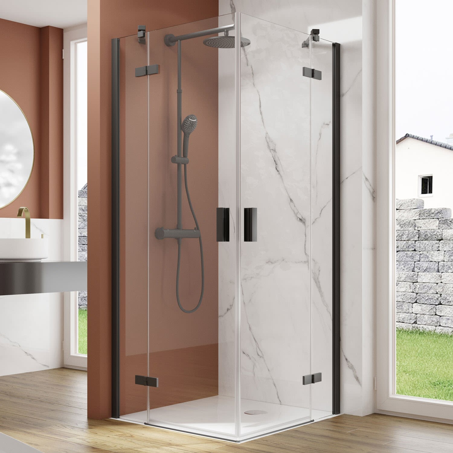 pianura Arianna Eckeinstieg 100 x 100 cm, Duschkabinen, schwarz matt P1559031101020