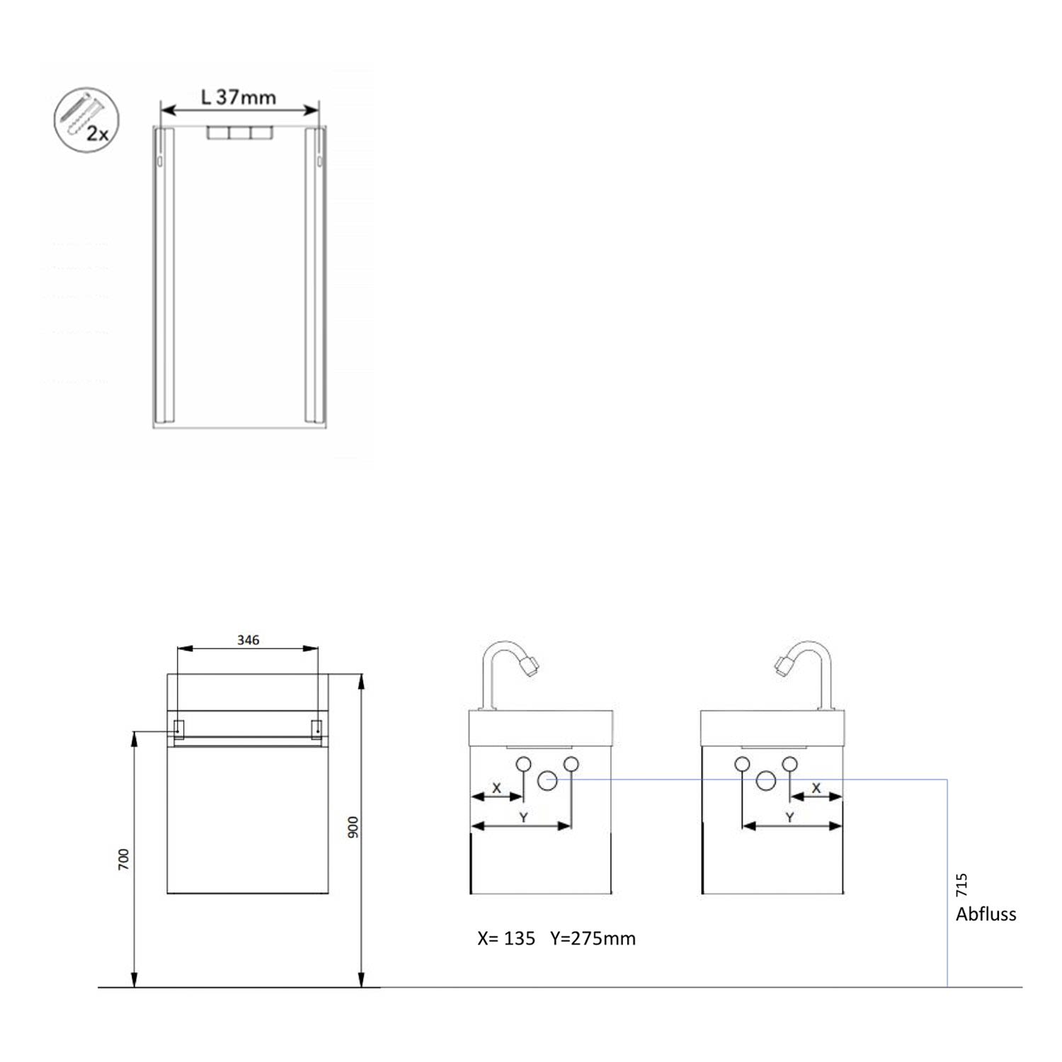 pianura Stella Bathroom Furniture Set 40.5 cm with Mirror 4