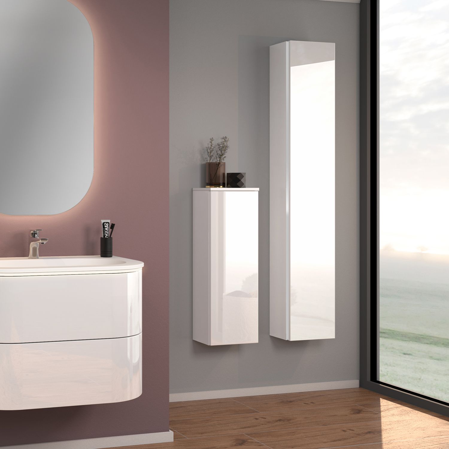 Sanipa 3way Mittelschrank 35 cm, 1 Tür, Anschlag rechts, mit Griff-Leiste 2