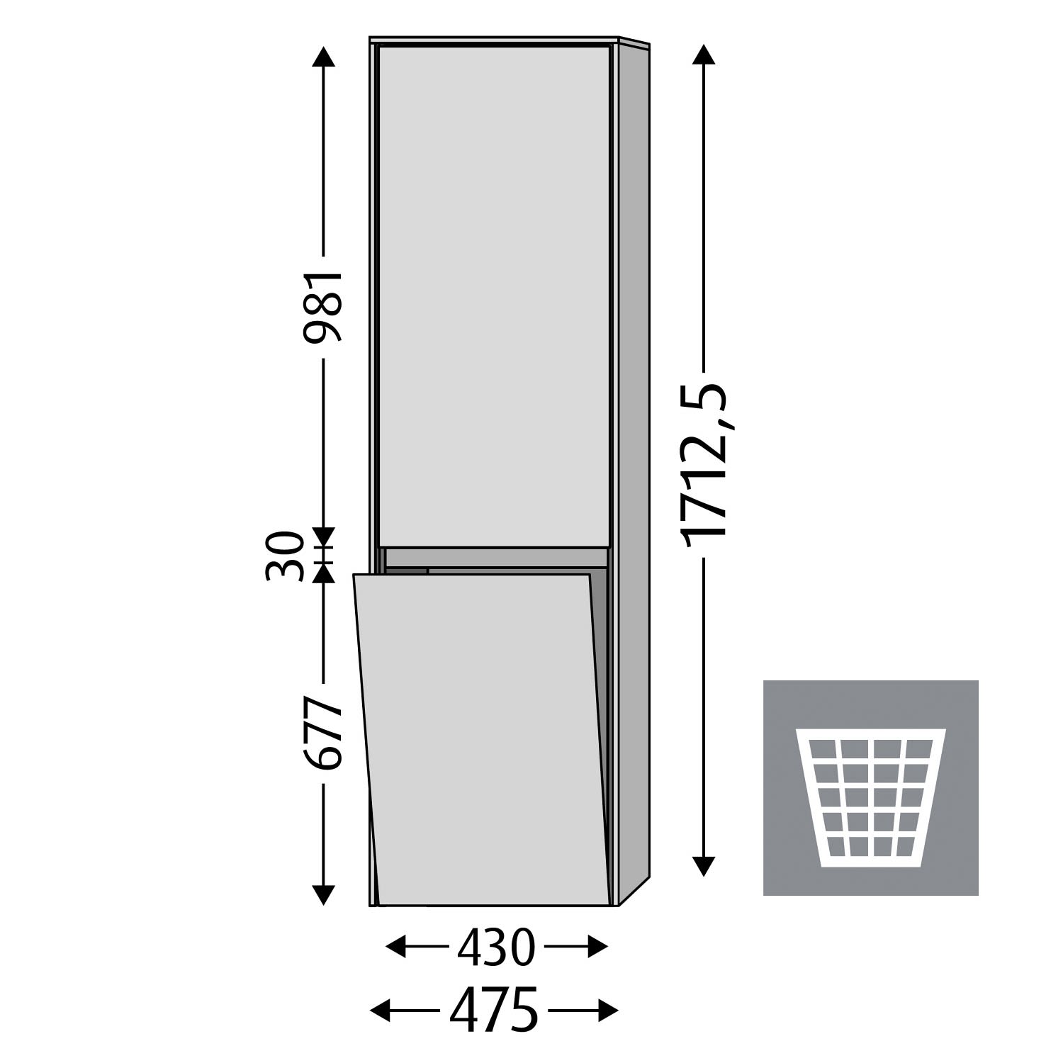 Sanipa Twiga Hochschrank 47,5 cm, 1 Wäschekippe, 1 Türe mit Türanschlag links 4