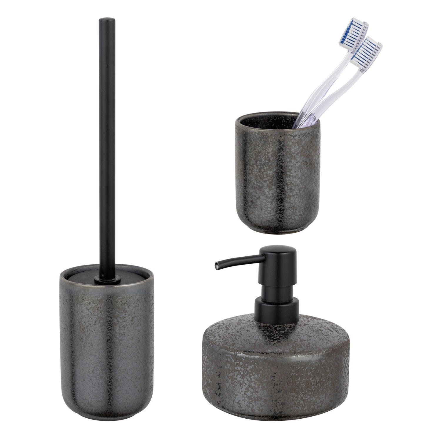 Preisvergleich für SCHÖNER WOHNEN-Kollektion Rufina Bad-Accessoire Set, 3-teilig, Accessoires, 71396800, grau, aus Keramik