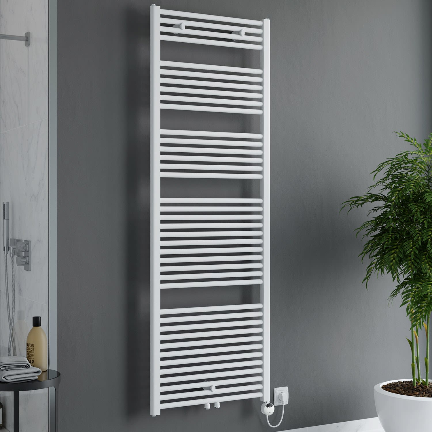 Sturotec Bath X E Badheizkörper 70 x 112,1 cm, rein elektrisch, mit integr. Raumthermostat, inkl. Fernbedienung, Heizung, weiß STUBXET4-700-1121