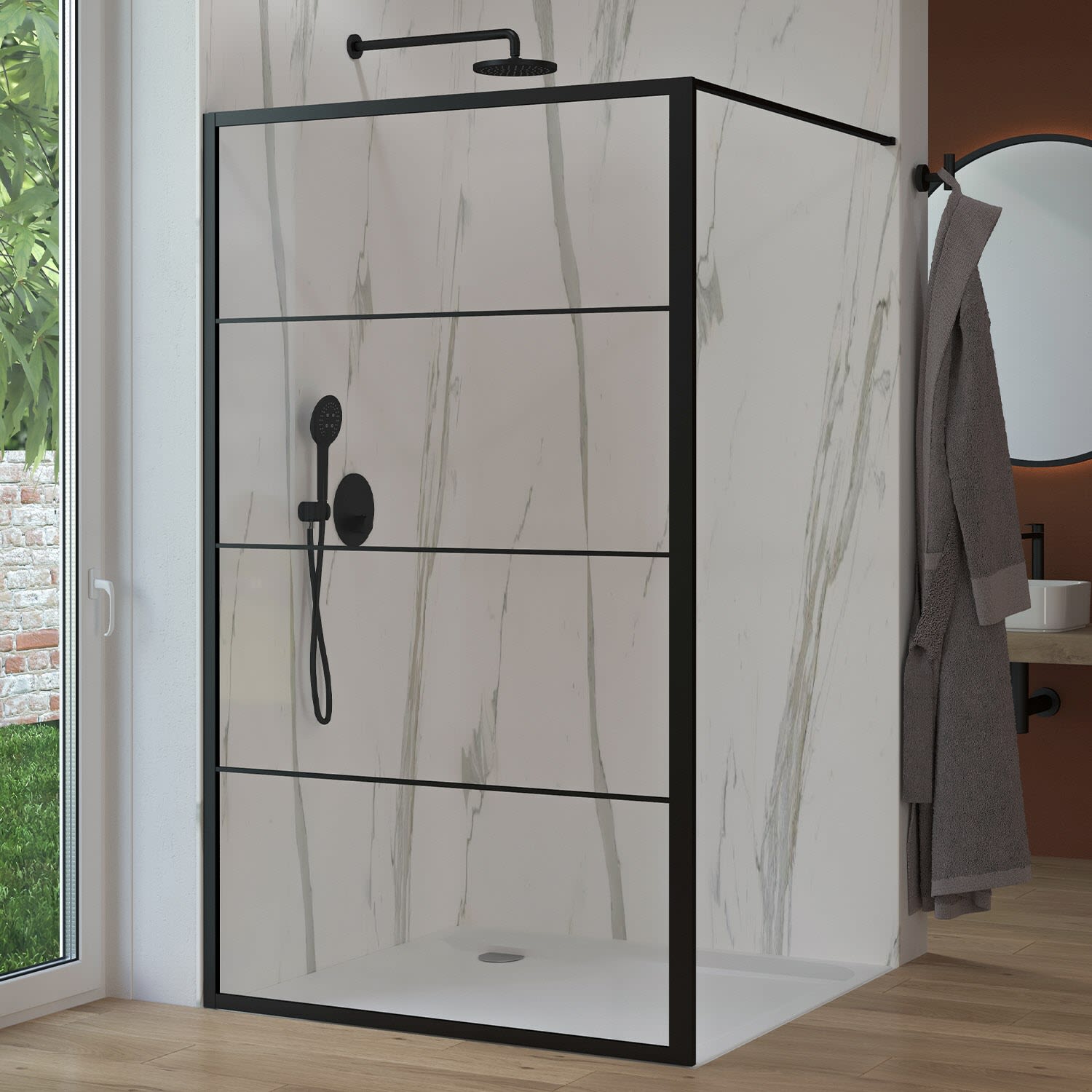 Sturotec 3060 Walk-In Seitenwand 100 x 200 cm mit Nano-Beschichtung, Duschkabinen, schwarz matt STUWR-BE-2120-100-FFF