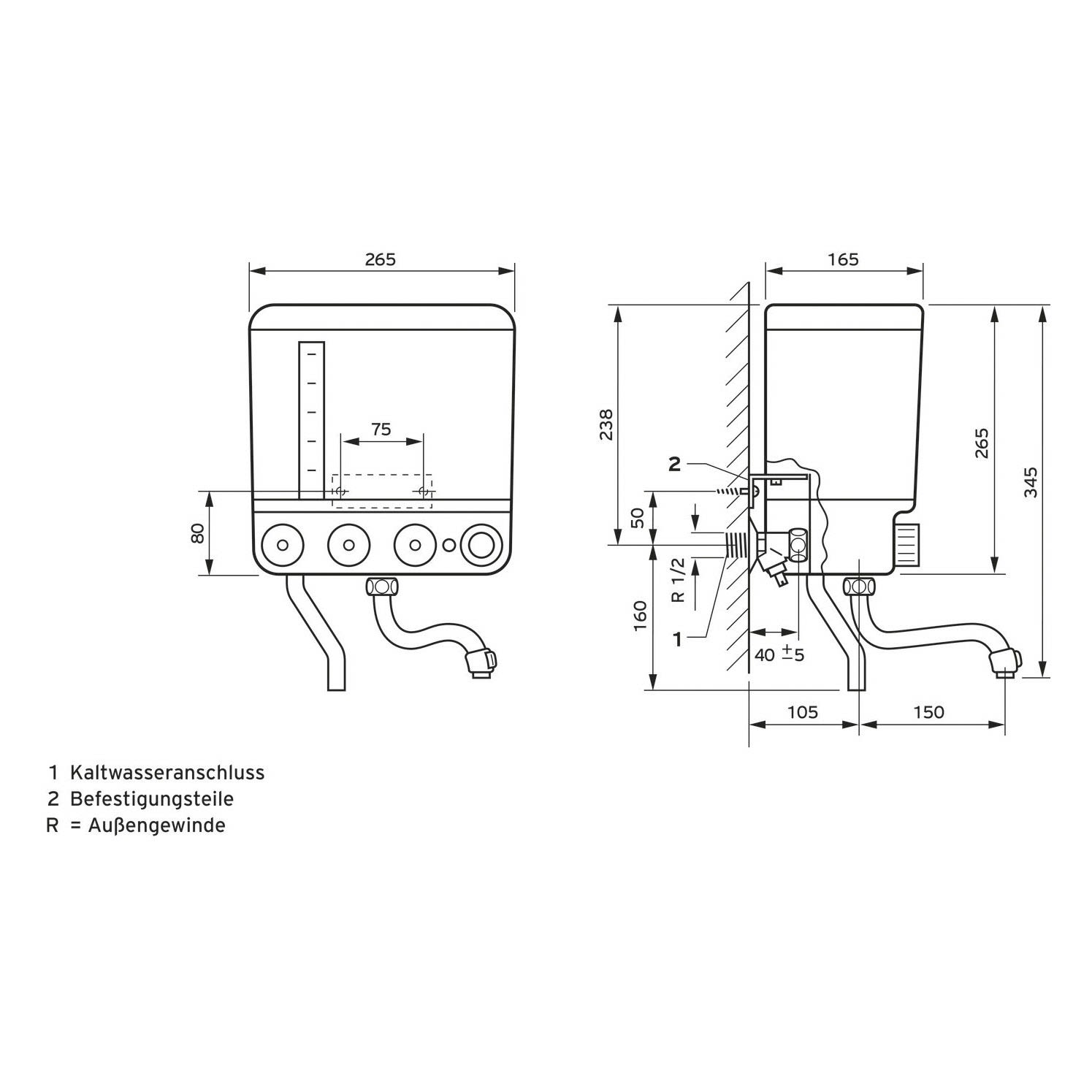 Vaillant VEK 5 L chauffe-eau bouillant 005122 2,4 kW 5 litres, 345x265x165 blanc / gris clair 4