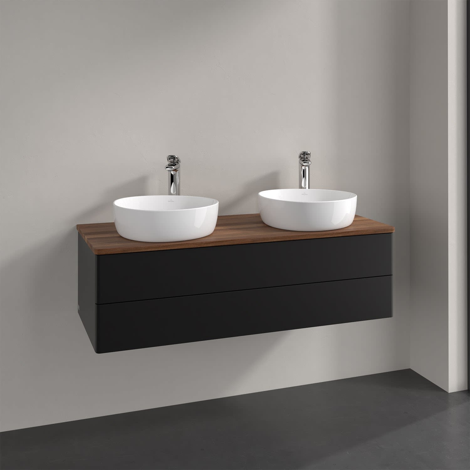Villeroy & Boch Antao Waschbeckenunterschrank, 120 x 19 cm, 2 Auszüge, Fronten ohne Struktur, mit Hahnloch, für Waschtisch links und rechts, Badmöbel, K24052PD,