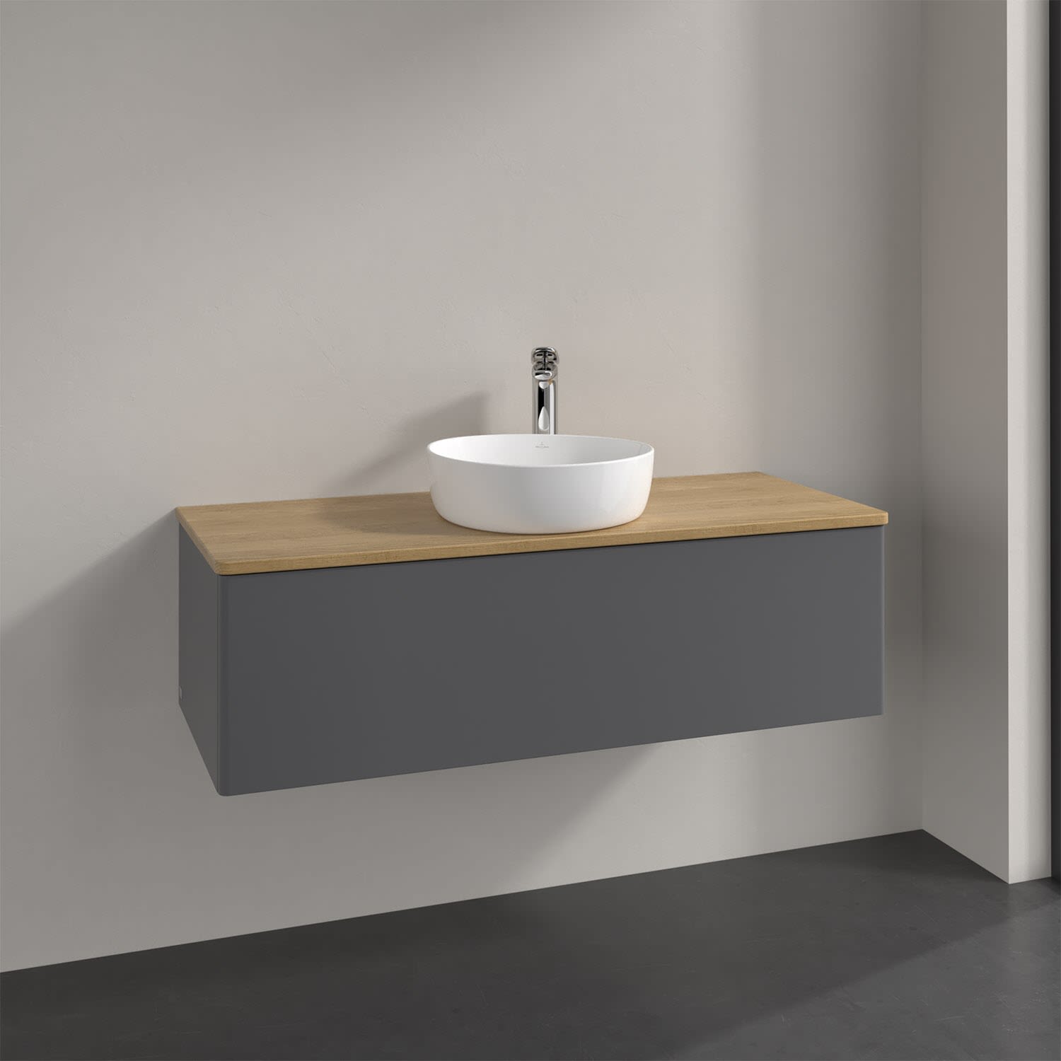 Villeroy & Boch Antao Waschbeckenunterschrank, 120 x 36 cm, 1 Auszug, Front ohne Struktur, mit Hahnloch, für Waschtisch mittig, Badmöbel, K32051GK,