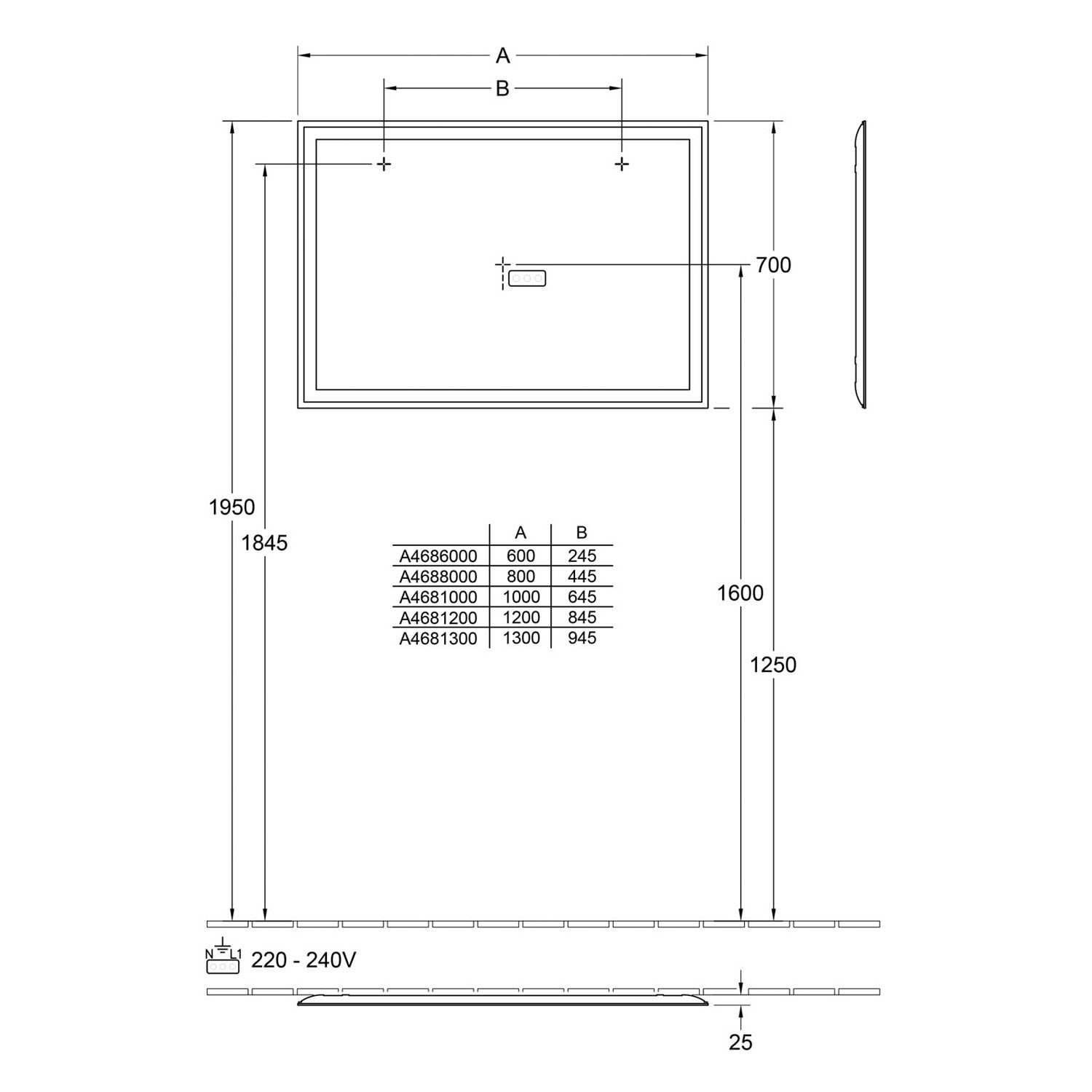 Villeroy und Boch Miroir de salle de bain Villeroy & Boch Finero avec éclairage A4681000 1000 x 700 x 25 mm 5