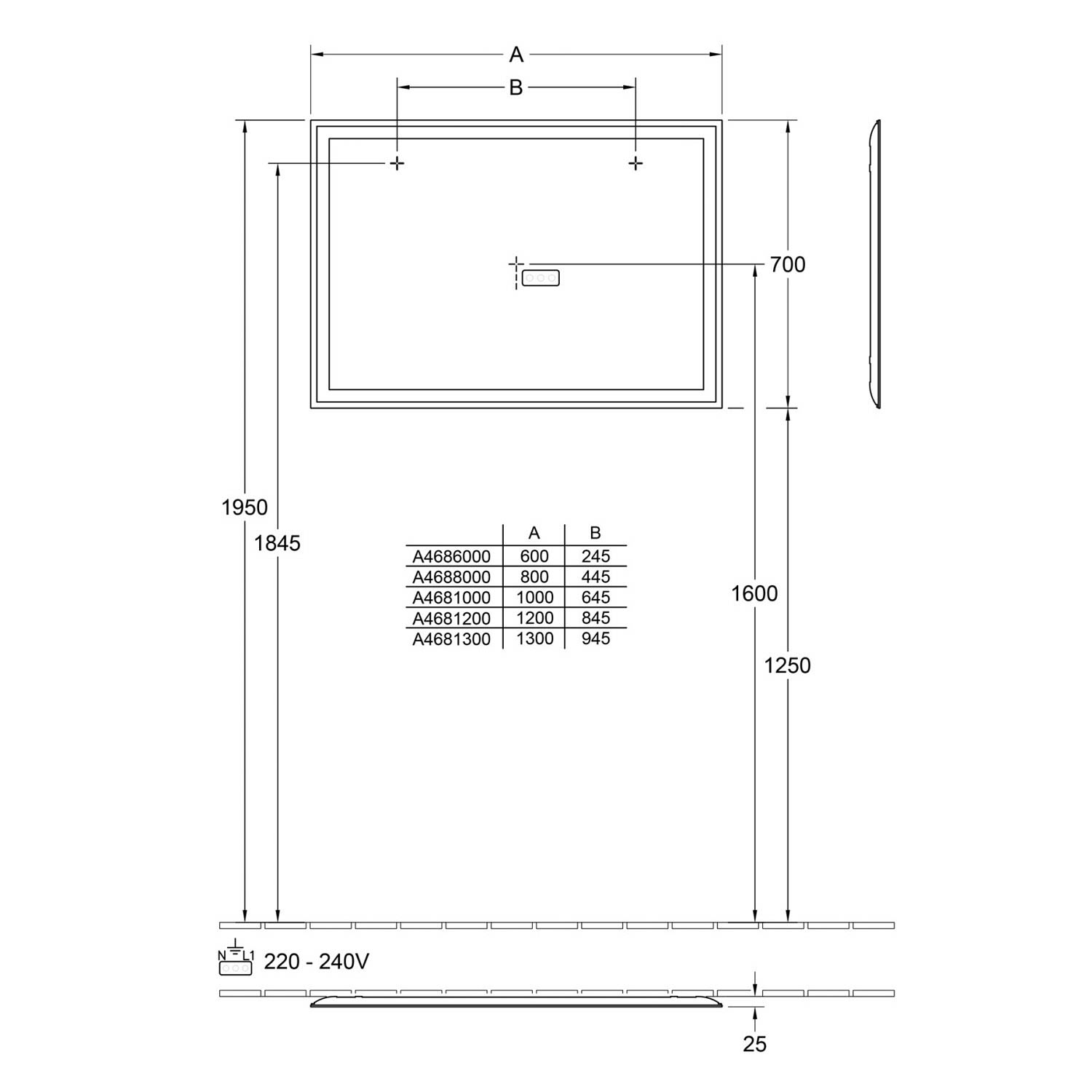 Villeroy & Boch Finero Badspiegel mit umlaufendem LED-Lichtband in den Maßen 80 x 70 cm 4