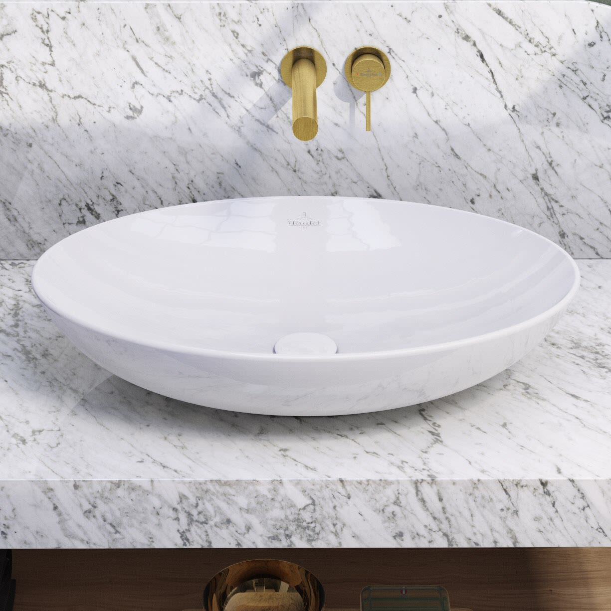 Villeroy & Boch Loop & Friends Aufsatzwaschtisch oval 56 x 38 cm ohne Überlauf, Badkeramik, 4A470101, weiß alpin