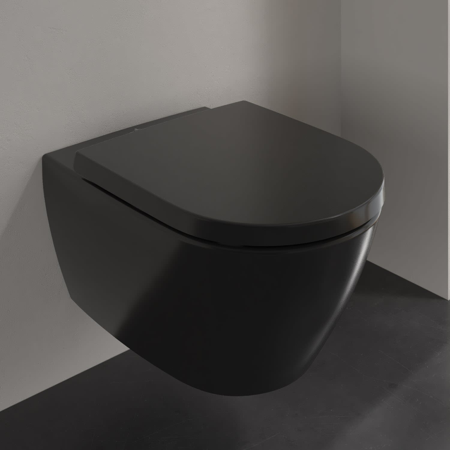 Villeroy & Boch Subway 2.0 Tiefspül-WC spülrandlos, wandhängend, CeramicPlus, Badkeramik, pure black ceramicplus 5614R0R7