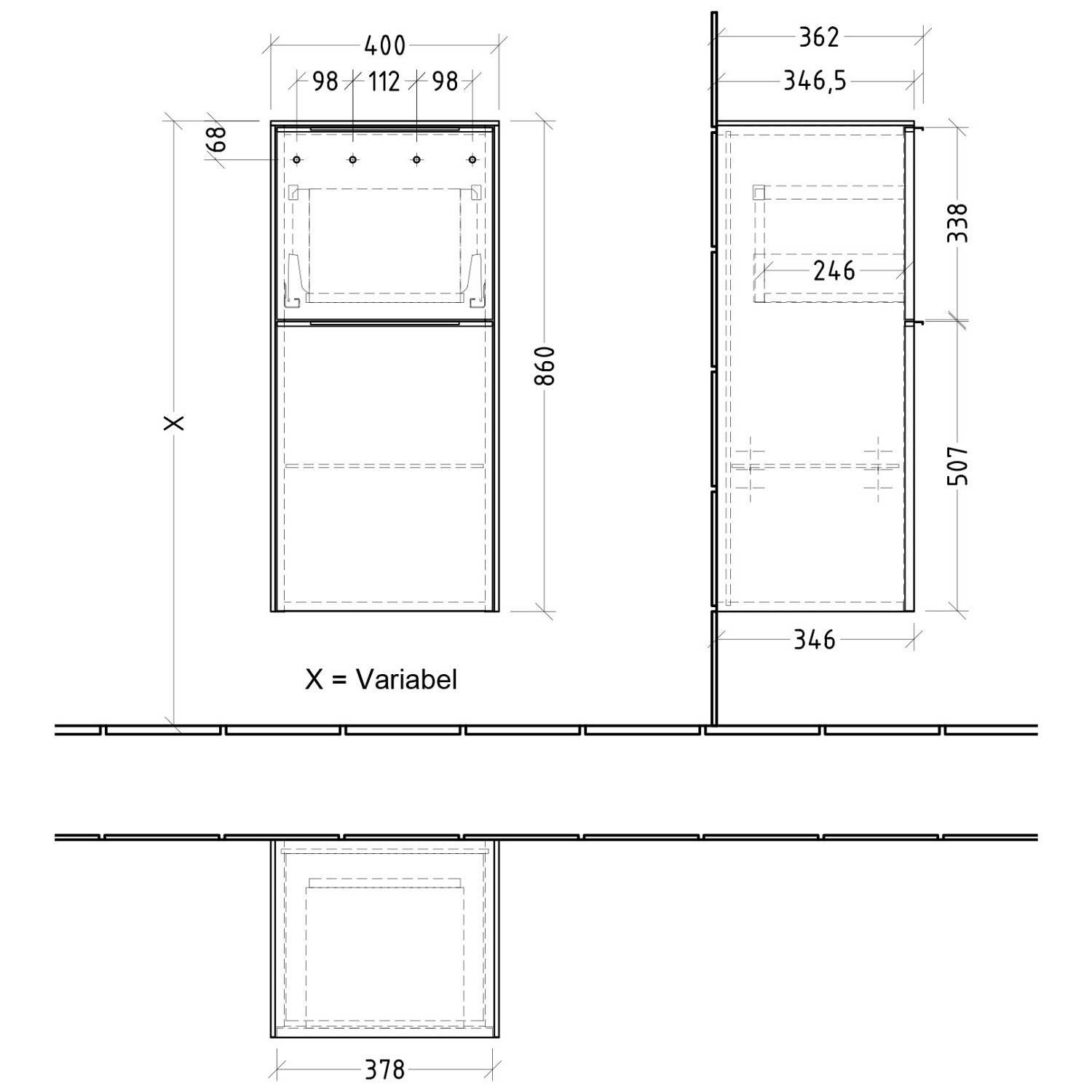 Villeroy und Boch Villeroy et Boch Subway 3.0 armoire latérale C59500VN 40x86x36,2cm, charnière à droite / poignée aluminium brillant, gris cachemire 8
