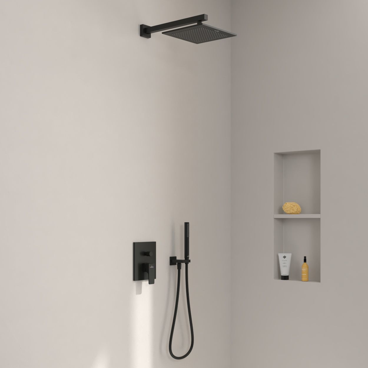 Villeroy & Boch Taro Duschsystem mit Brausehalter, Stabhandbrause und UP-Einhebel-Armatur, Badarmaturen, matt black TVS129005000K5-Set 2