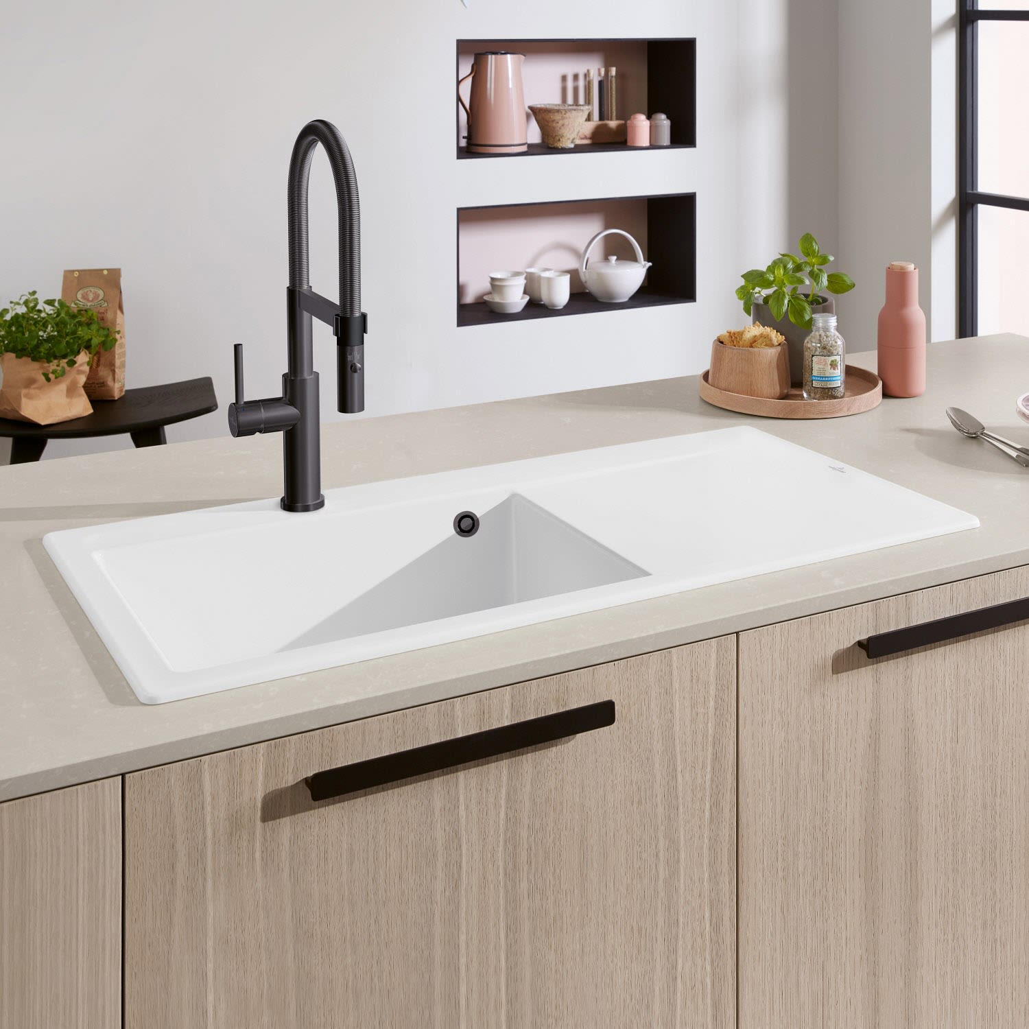 Villeroy und Boch Évier encastrable Villeroy et Boch Subway Style 60 336201RW vasque à gauche, garniture de vidange avec commande manuelle, 1000 x 510 mm, Stone White 2