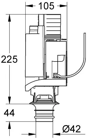 Rysunek techniczny zaworu odpływowego z wymiarami, Grohe