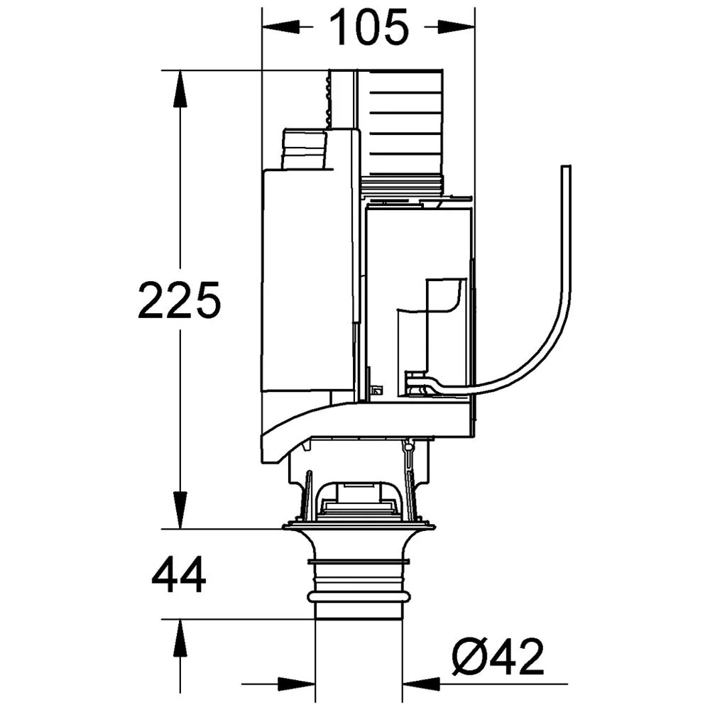 Rysunek techniczny zaworu odpływowego z wymiarami, Grohe