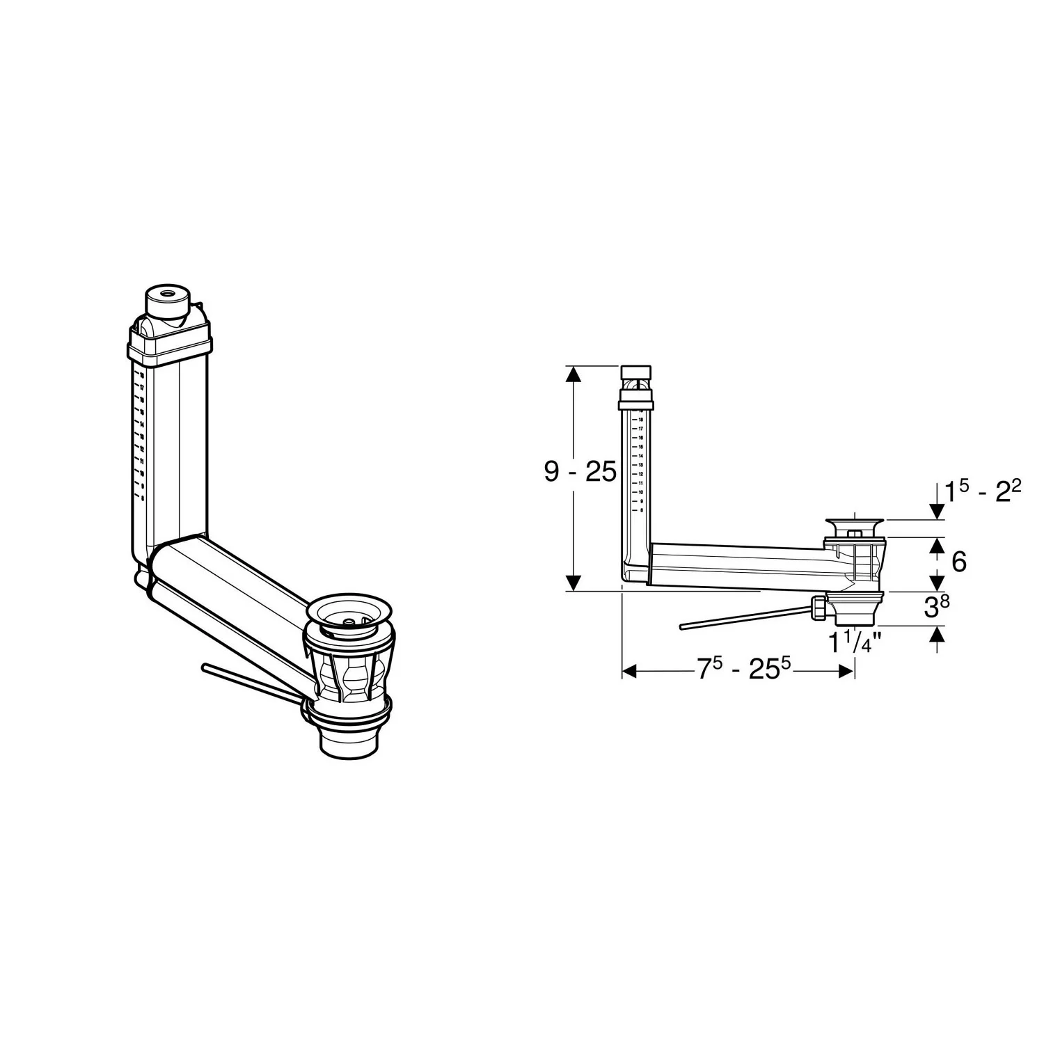 Geberit Ab- und Überlaufventil Clou mit Hebelgestänge für Excenter Bild 2