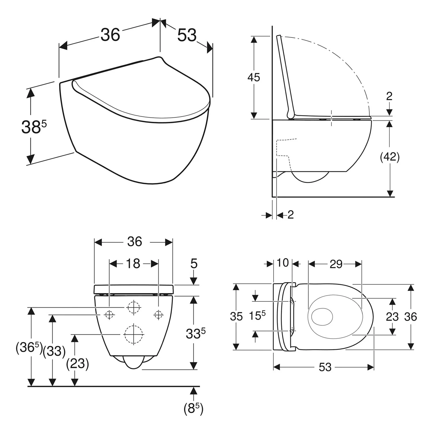 Geberit Acanto Set Wand-WC Tiefspüler, geschlossene Form, TurboFlush, mit WC-Sitz Bild 5
