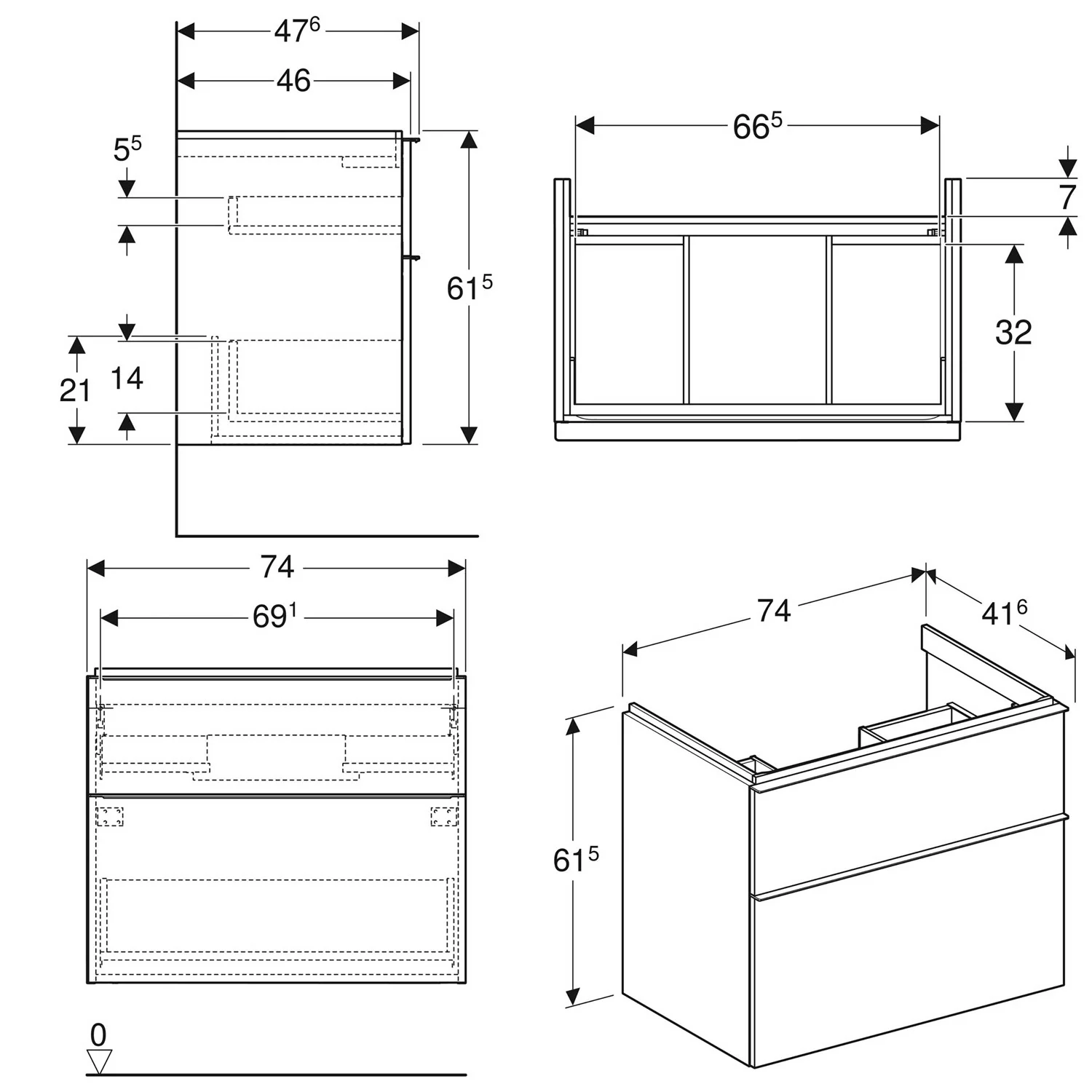 Geberit iCon Unterschrank für Waschtisch 75 cm, mit 2 Schubladen Bild 2