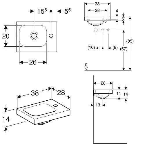 Geberit iCon Light Handwaschbecken 38 cm, mit 1 Hahnloch rechts, ohne Überlauf Bild 3