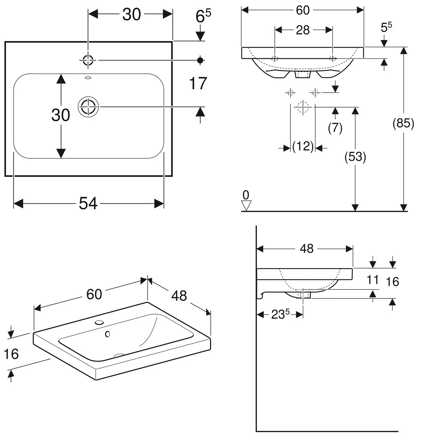 Geberit iCon Light Waschtisch 60 cm, mit 1 Hahnloch, mit Überlauf Bild 3