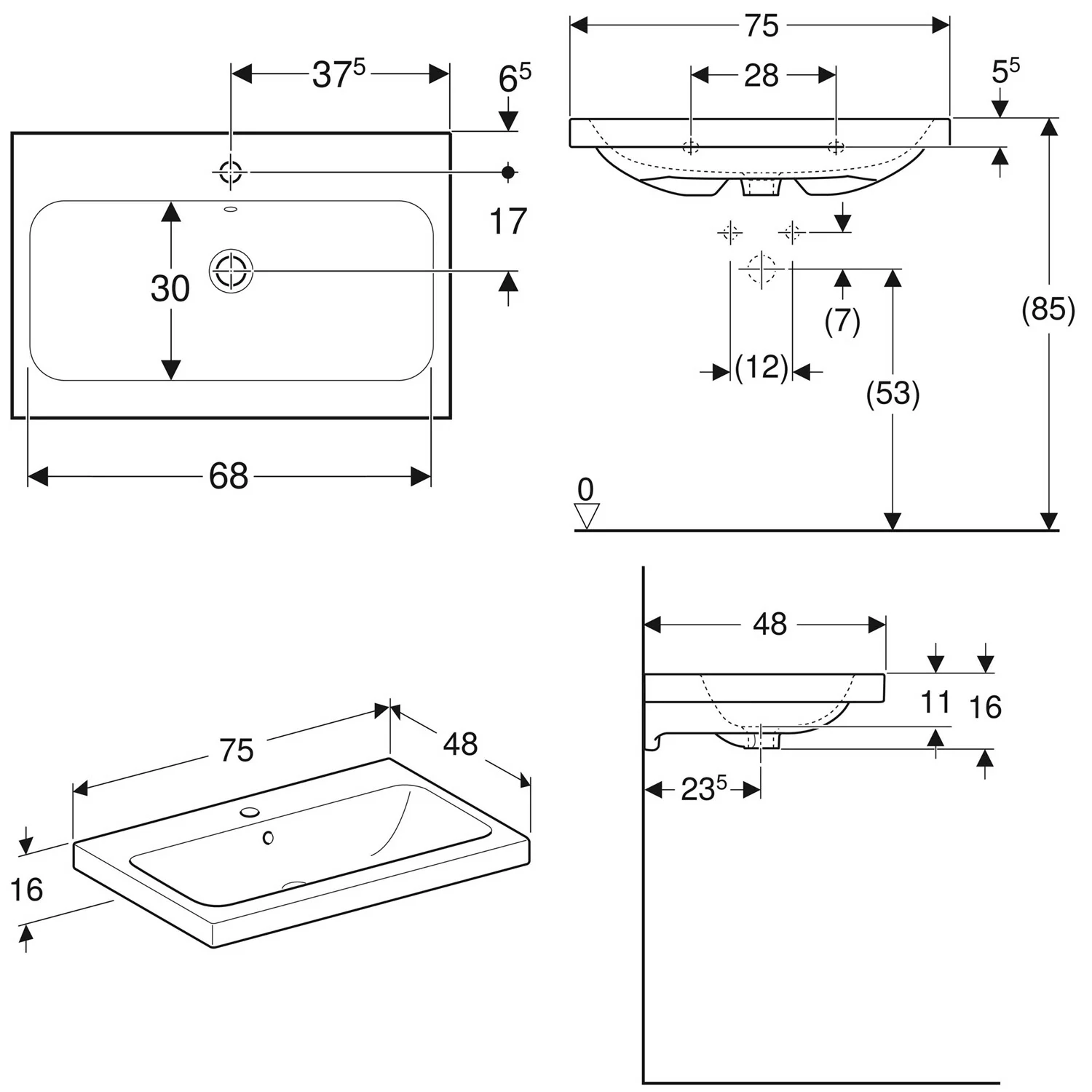 Geberit iCon Light Waschtisch 75 cm, mit 1 Hahnloch, mit Überlauf Bild 3