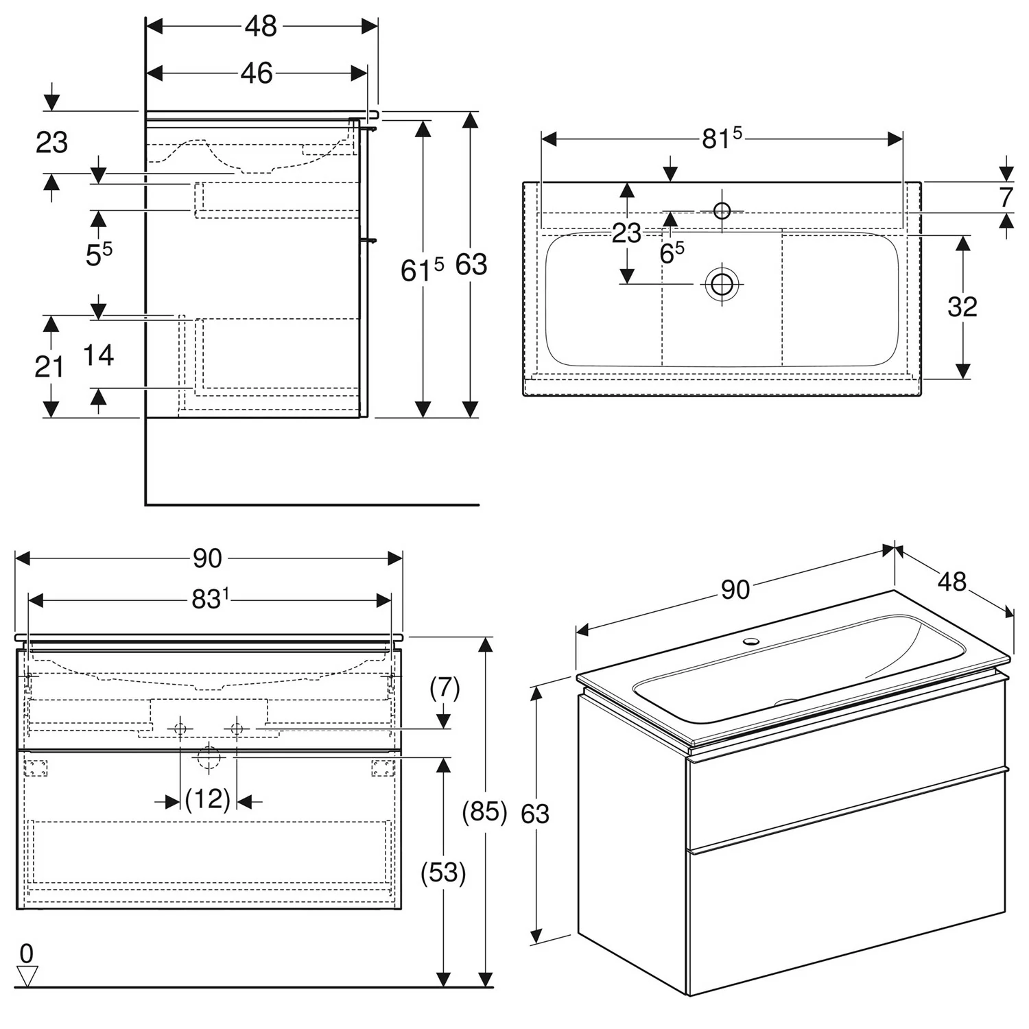 Geberit iCon Set Möbelwaschtisch 90 cm schmaler Rand, mit Unterschrank, 2 Schubladen und Waschbeckenanschluss Bild 3
