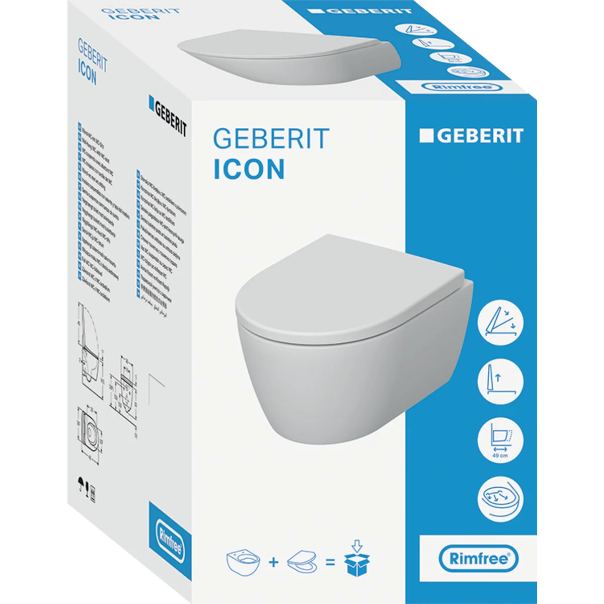 Geberit iCon Wand-WC Tiefspüler Set, verkürzte Ausladung, geschlossene Form, Rimfree, mit WC-Sitz Bild 6