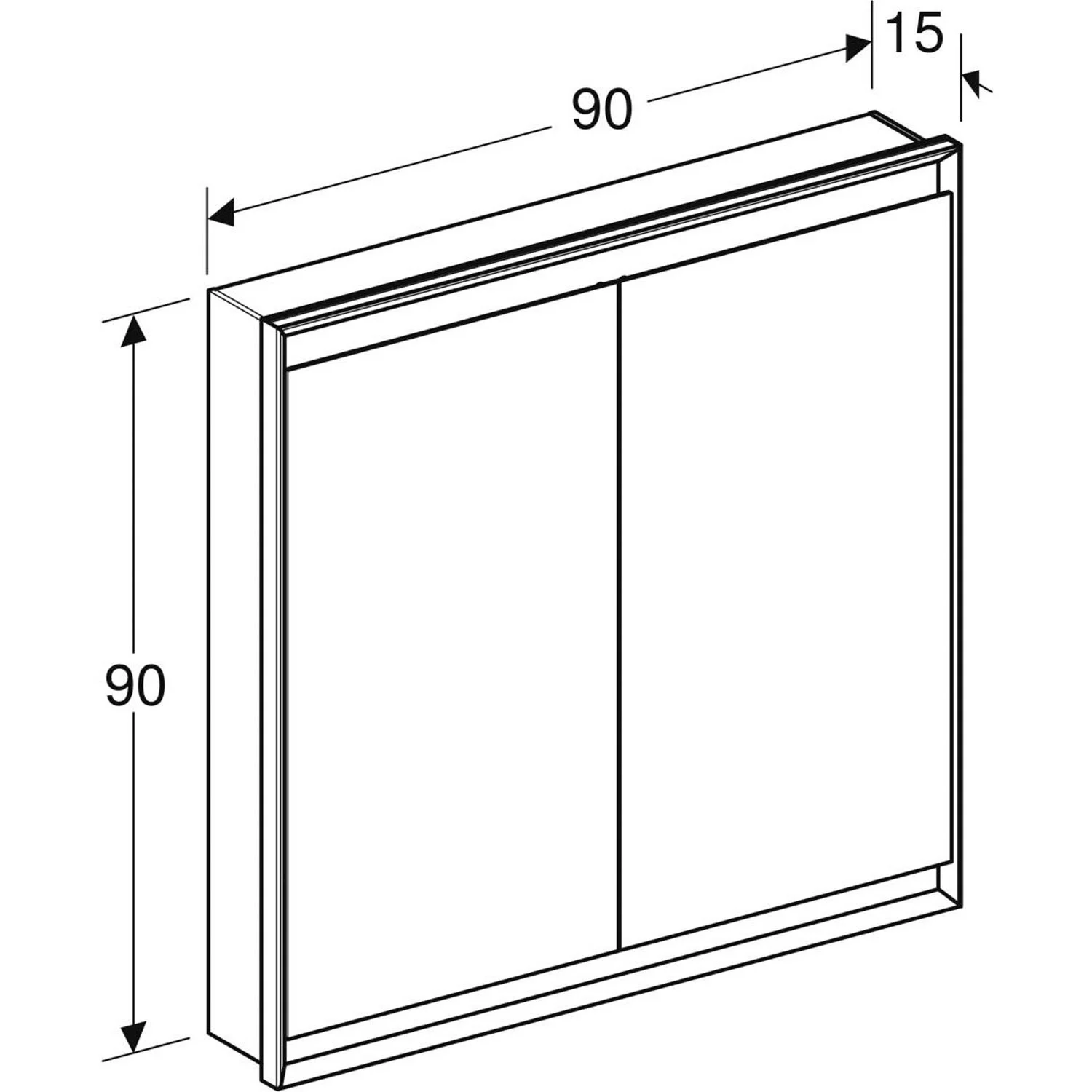 Rysunek techniczny szafki z lustrem 90x90 cm, Geberit