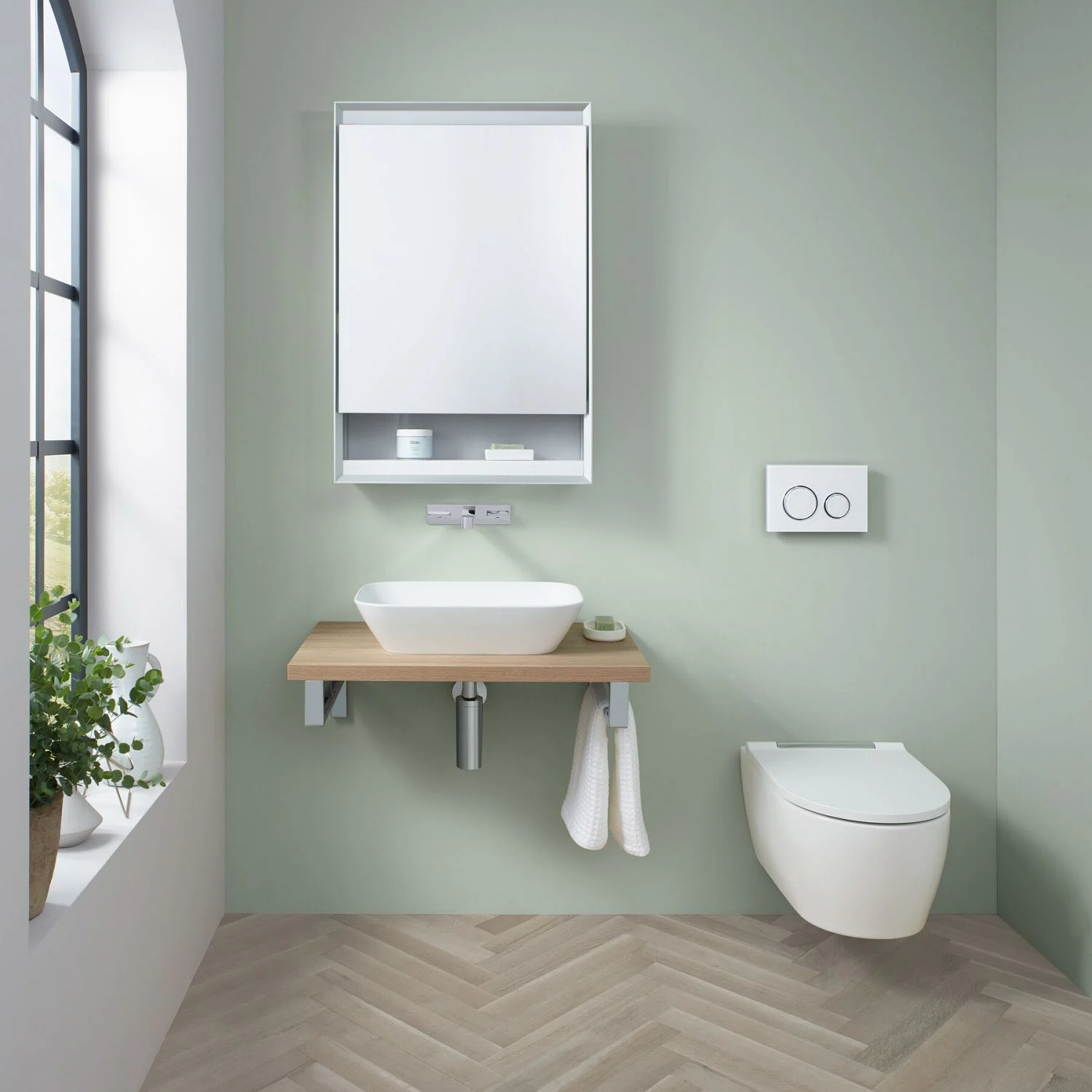 Geberit ONE Aufsatzwaschtisch Schalenform, ohne Hahnloch, ohne Überlauf, Abgang vertikal Bild 4