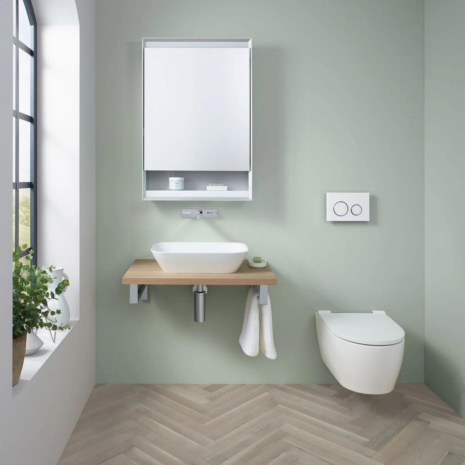 Geberit ONE Aufsatzwaschtisch Schalenform, ohne Hahnloch, ohne Überlauf, Abgang horizontal Bild 4