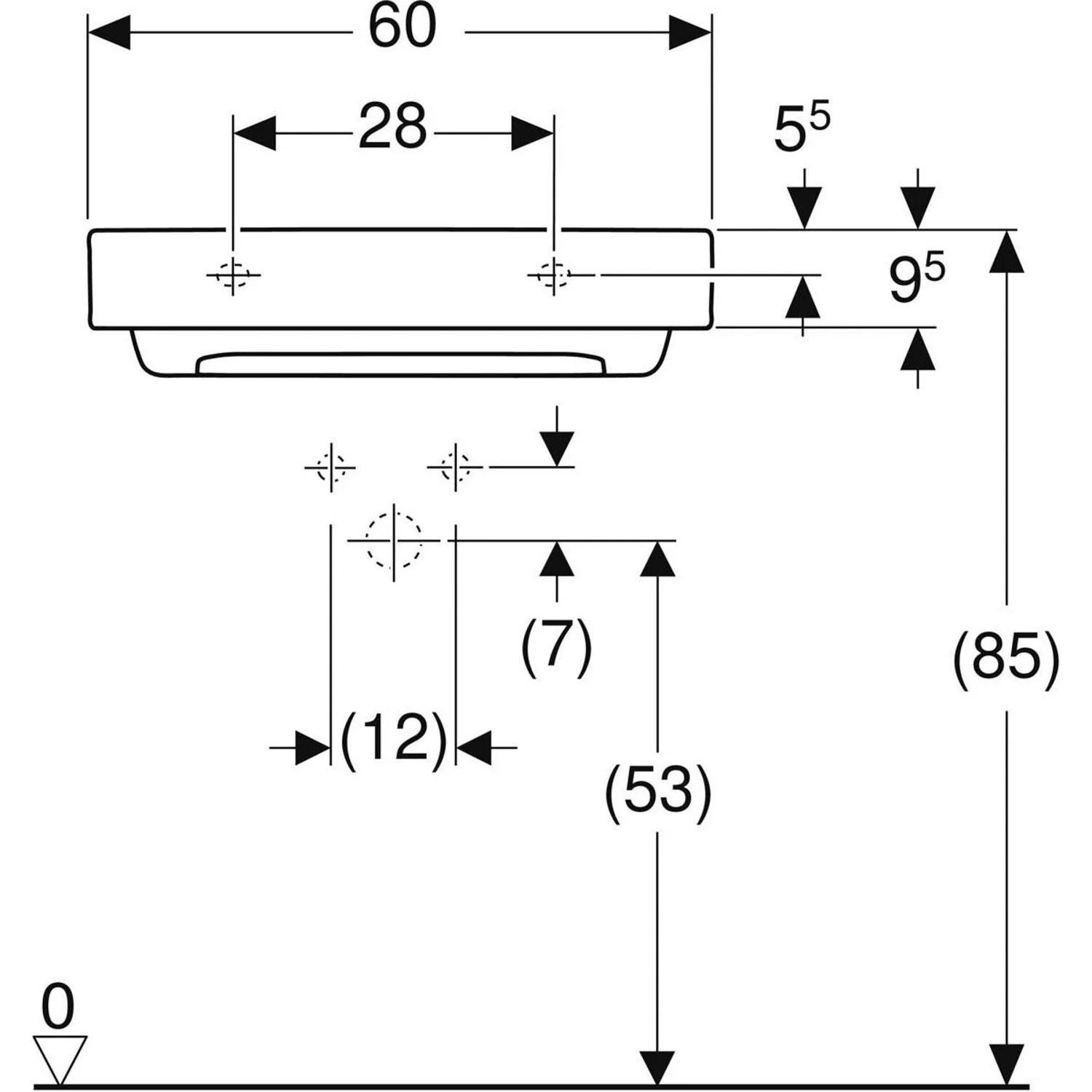 Geberit ONE Waschtisch 60 cm, Abgang horizontal, ohne Hahnloch, ohne Überlauf Bild 3