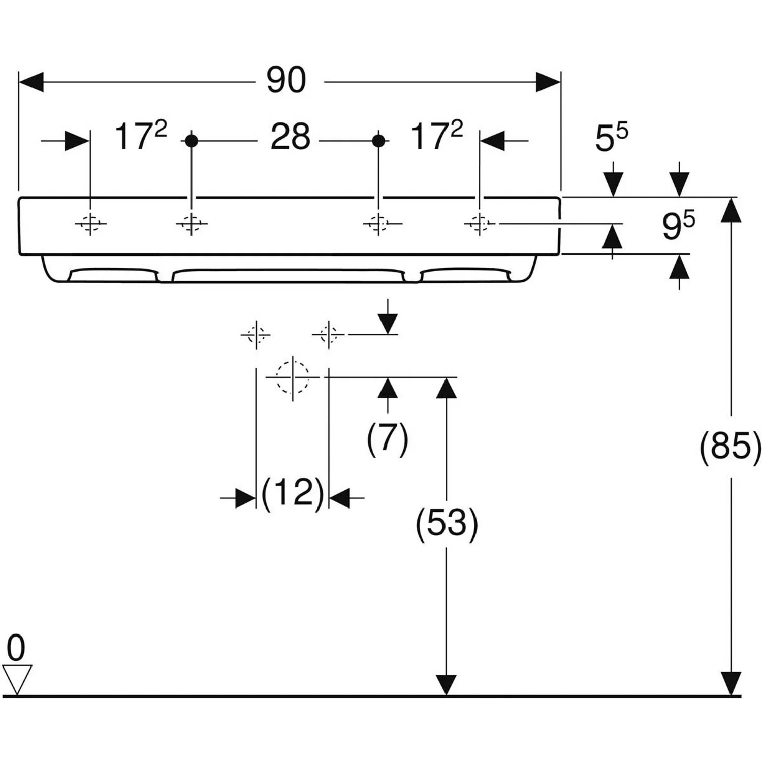 Geberit ONE Waschtisch 90 cm, Abgang horizontal, ohne Hahnloch, ohne Überlauf Bild 3