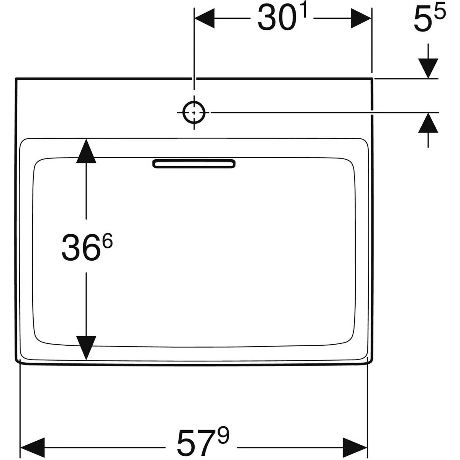 Geberit ONE Waschtisch 60 cm, Abgang horizontal, 1 Hahnloch, ohne Überlauf Bild 5