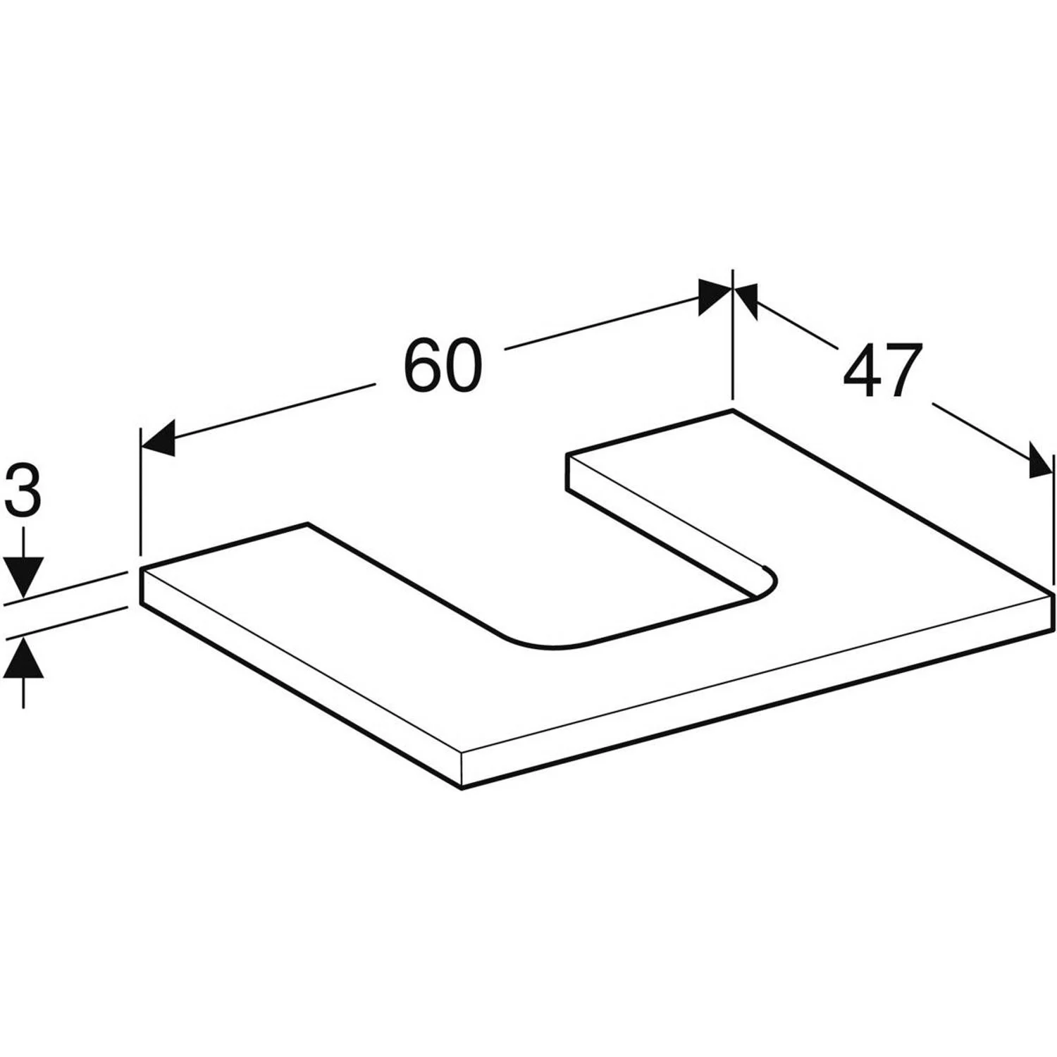 Geberit ONE Waschtischplatte, Ausschnitt mittig, für Aufsatzwaschtisch Schalenform, 60 cm Bild 2