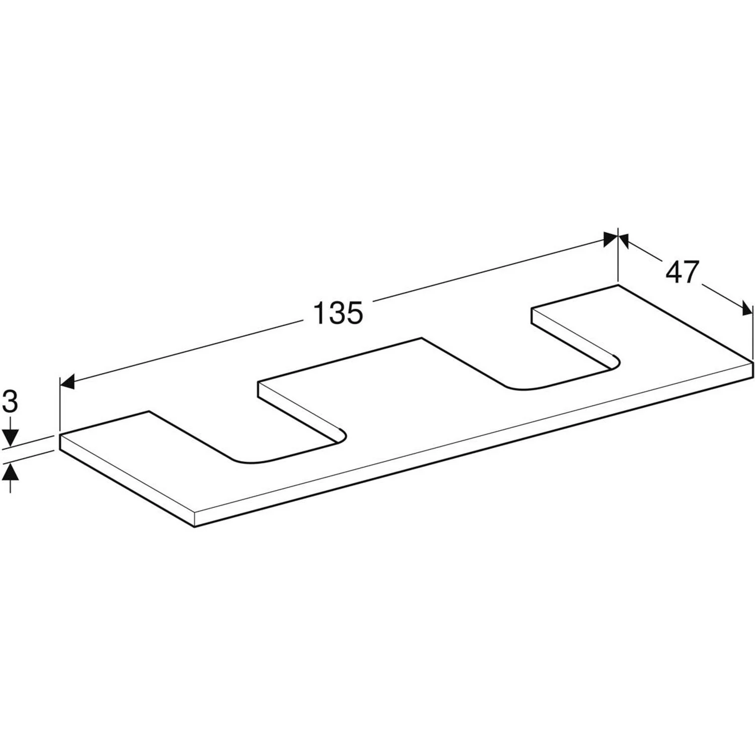 Geberit ONE Waschtischplatte, Ausschnitt 2-fach, für Aufsatzwaschtisch Schalenform, 135 cm Bild 2