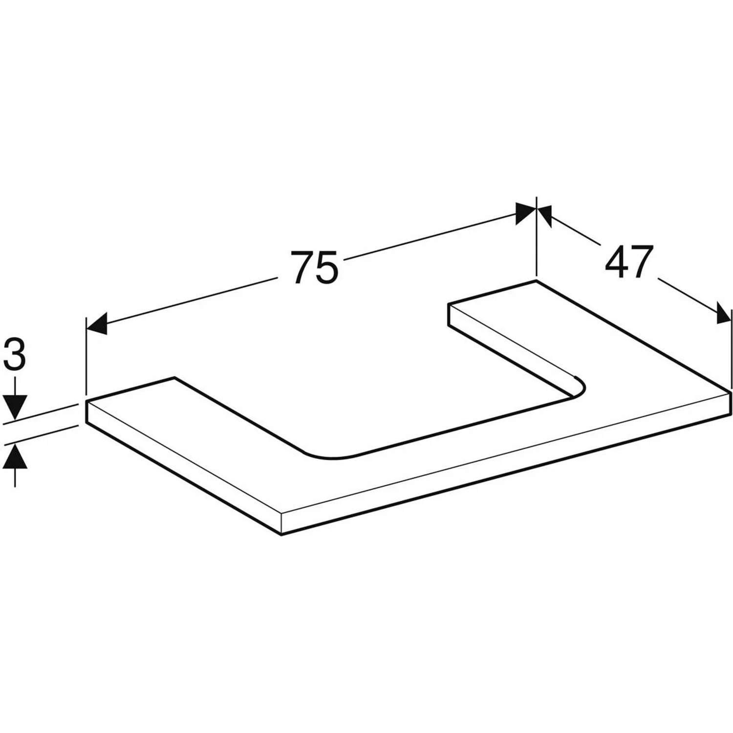Geberit ONE Waschtischplatte, Ausschnitt mittig, für Aufsatzwaschtisch, 75 cm Bild 2