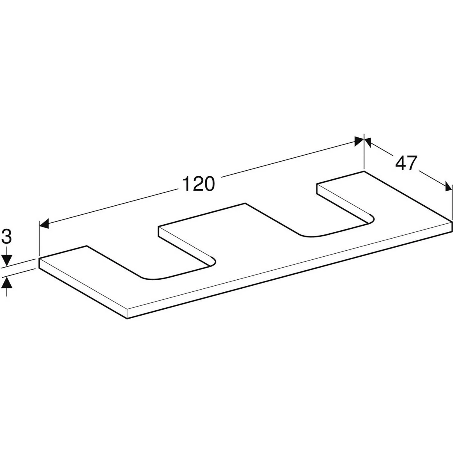 Geberit ONE Waschtischplatte, Ausschnitt 2-fach, für Aufsatzwaschtisch Schalenform, 120 cm Bild 2