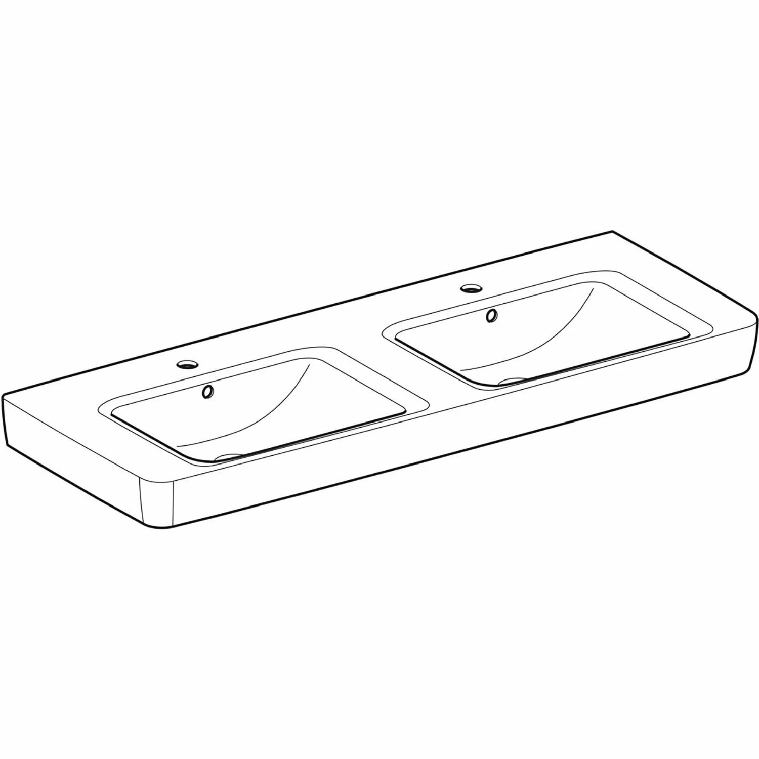 Geberit Renova Plan Doppelwaschtisch 130 cm mit Ablagefläche, mit 2 Hahnlöchern, mit 2 Überläufen Bild 2