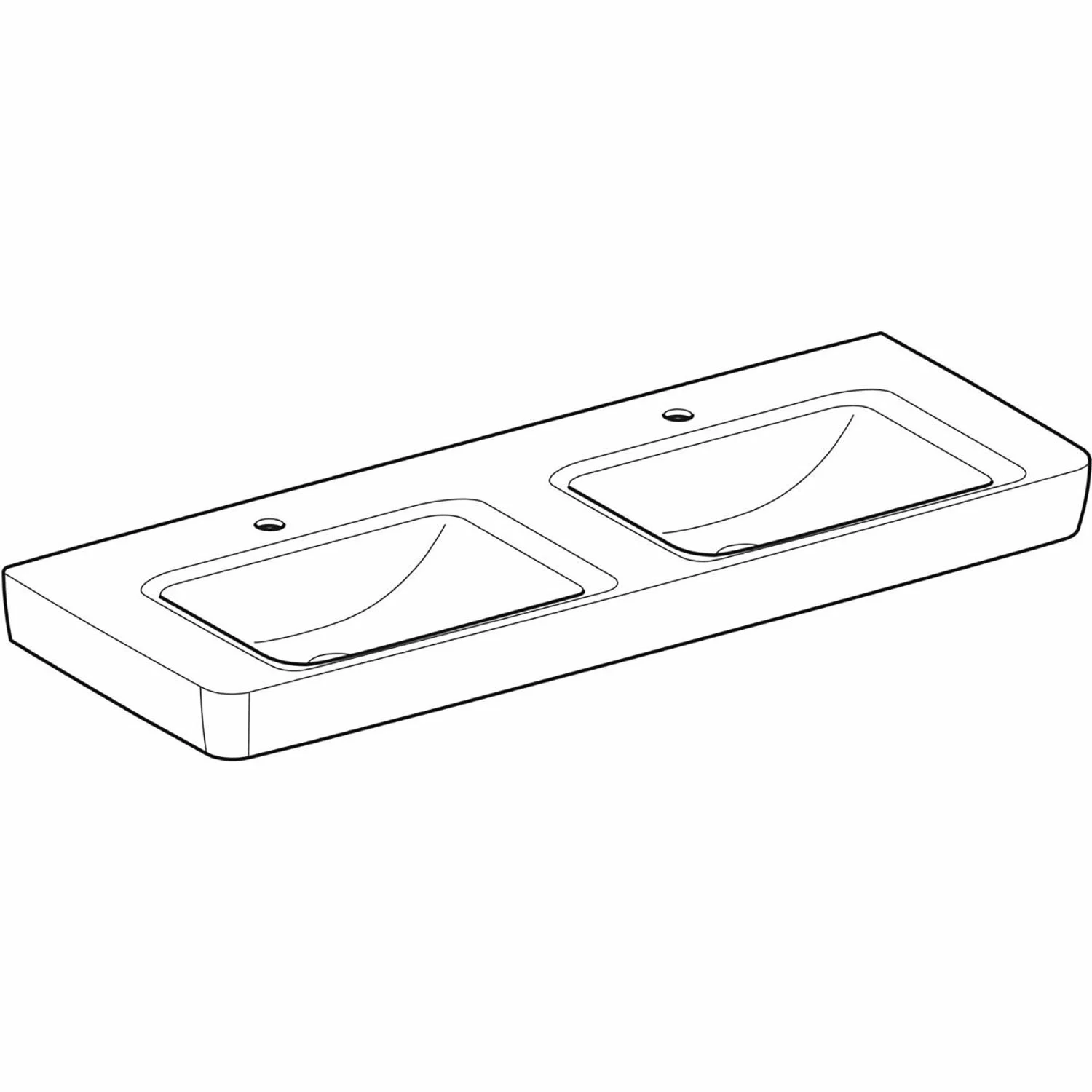 Geberit Renova Plan Doppelwaschtisch 130 cm mit Ablagefläche, mit 2 Hahnlöchern, ohne Überlauf Bild 2