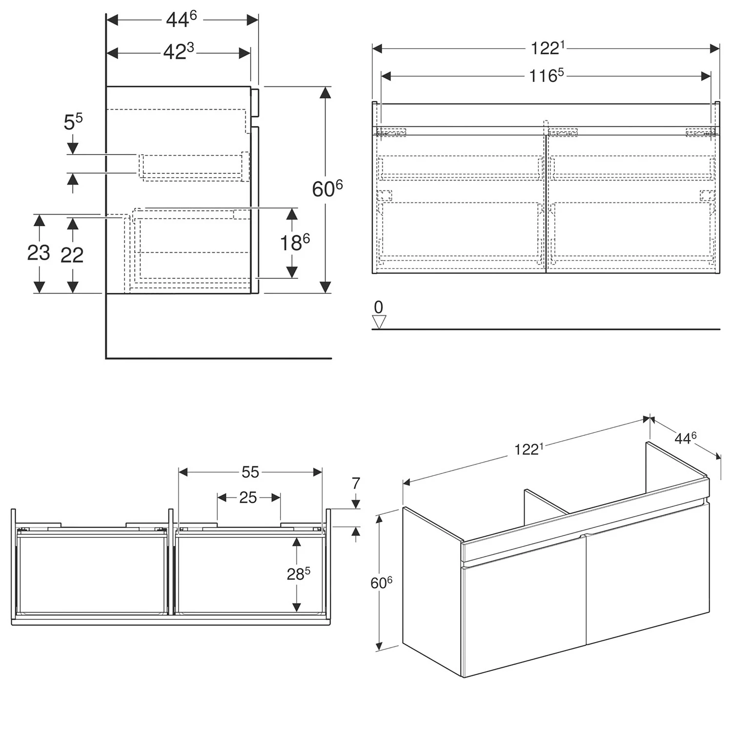 Geberit Renova Plan Unterschrank für Doppelwaschtisch 130 cm, mit 2 Schubladen und 2 Innenschubladen Bild 2
