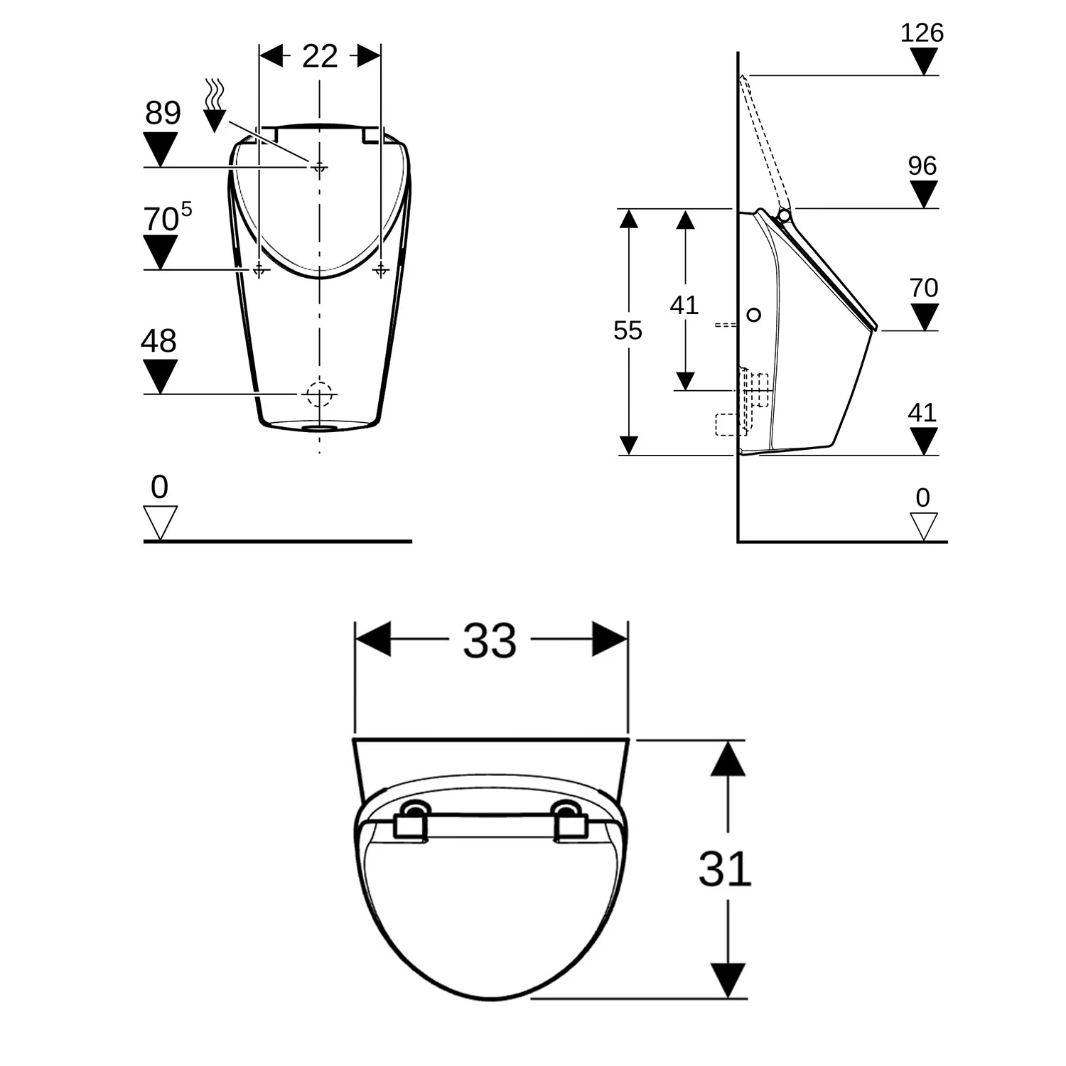 Geberit Renova S Urinal mit Deckel Zulauf von hinten, Abgang nach hinten oder unten Bild 5