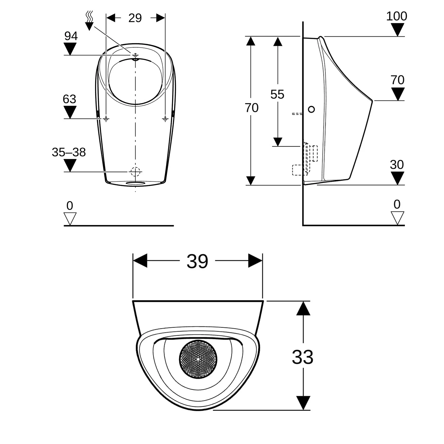 Geberit Renova L Urinal Zulauf von hinten, Abgang nach hinten oder unten Bild 2