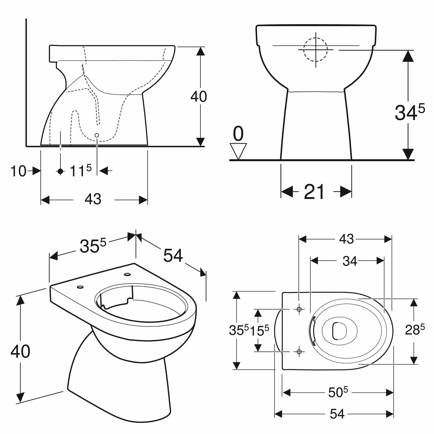 Geberit Renova Stand-WC Tiefspüler, Abgang vertikal, teilgeschlossene Form, Rimfree Bild 2
