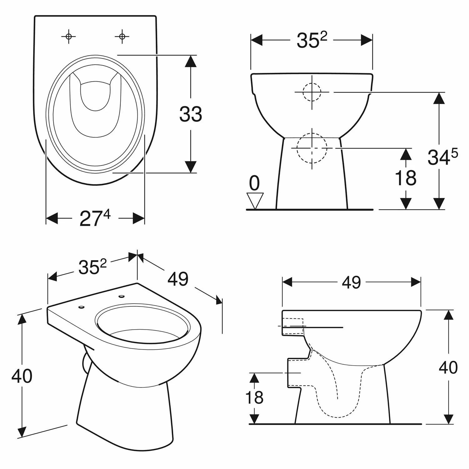Geberit Renova Stand-WC Tiefspüler, Abgang horizontal, teilgeschlossene Form Bild 2